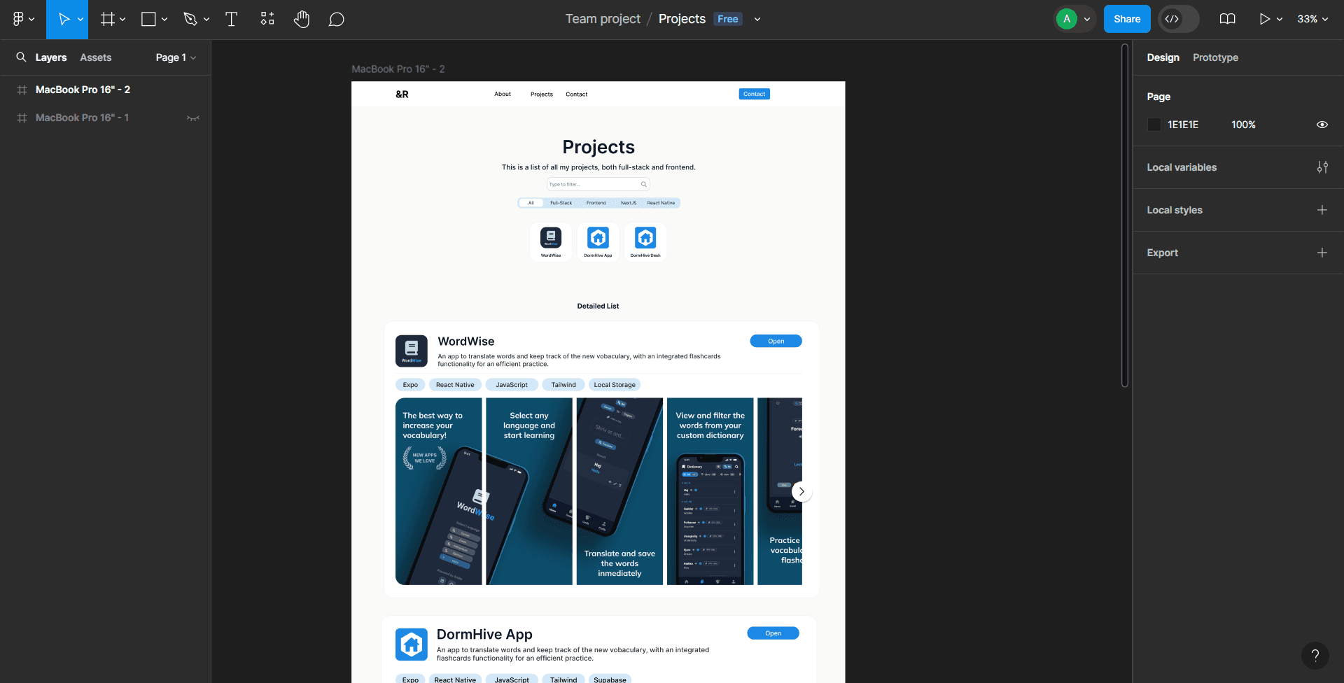 Figma prototype of the projects.