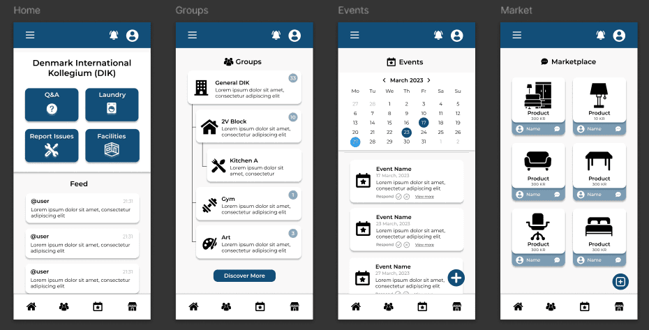 First prototypes off the app from Figma.